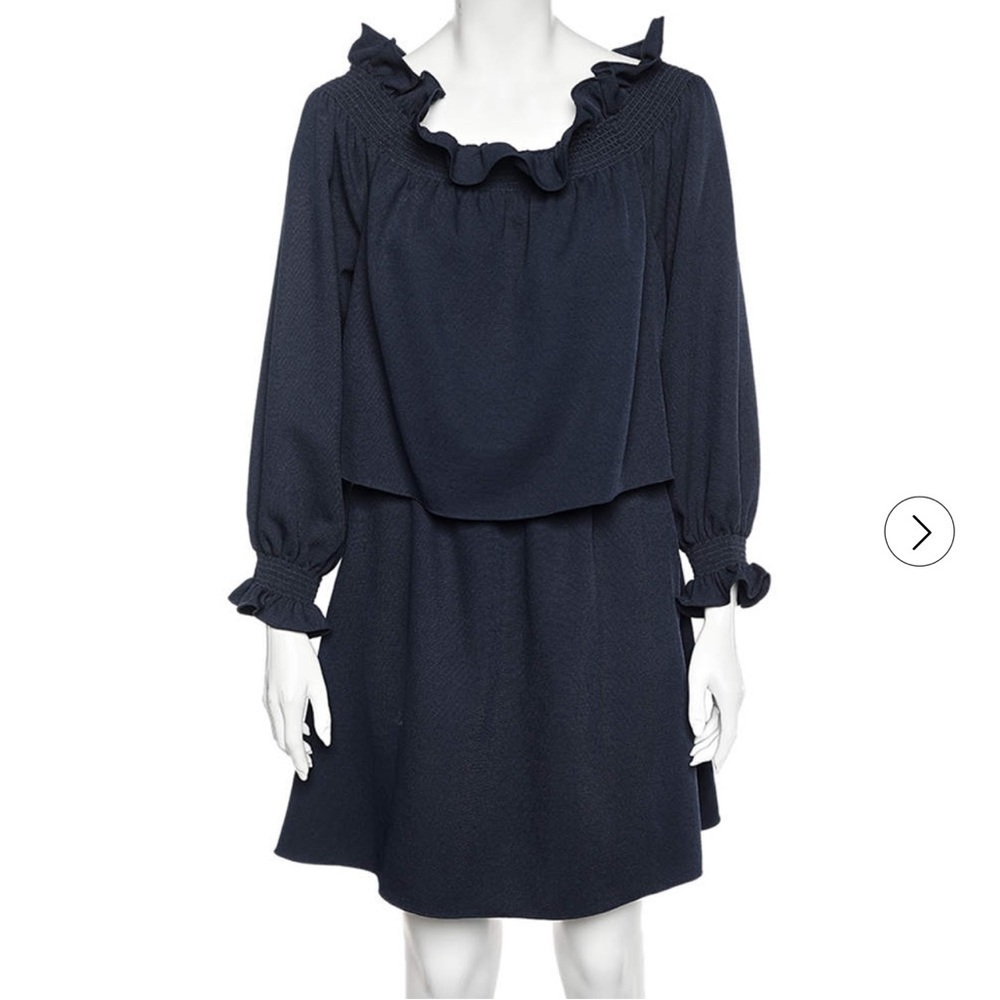 Diane Von Furstenberg Navy Blue Crepe Off-Shoulder Mini Dress